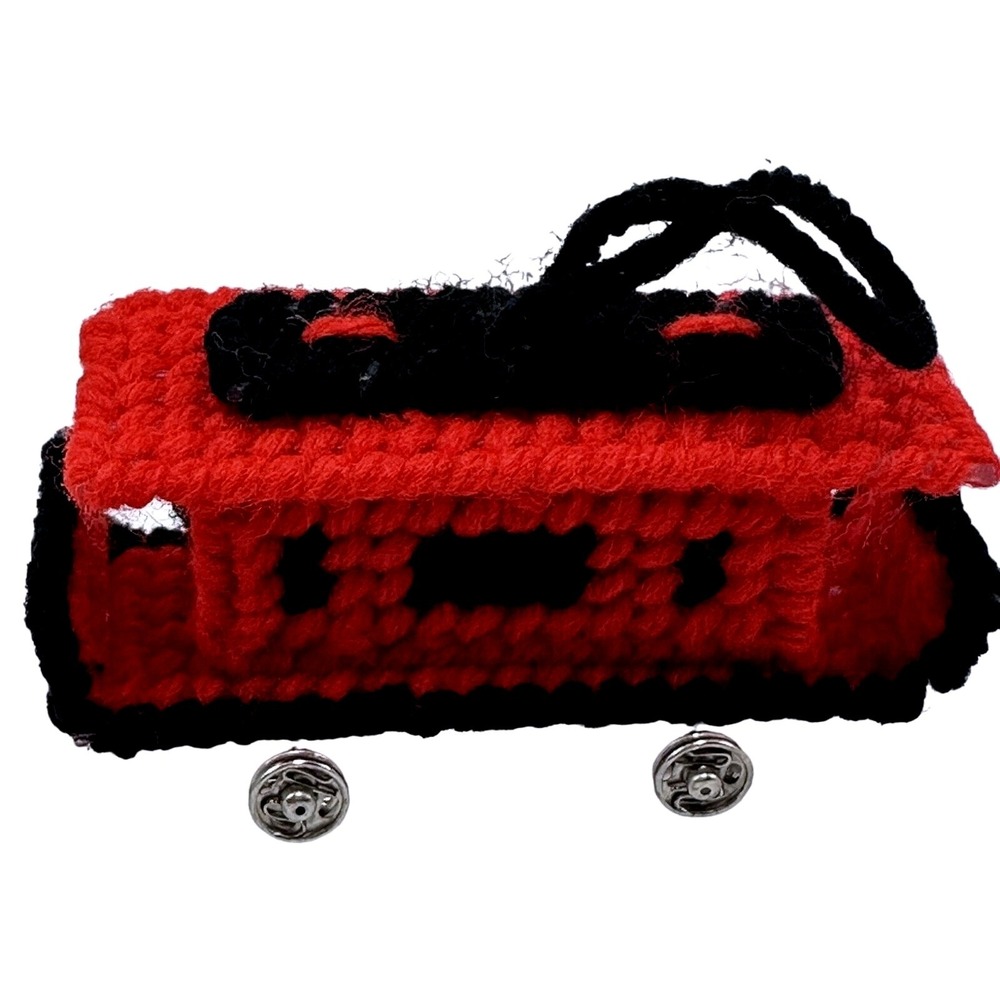 Caboose Train Cross‎ Stitch Christmas Ornament Handmade Red Black Vintage